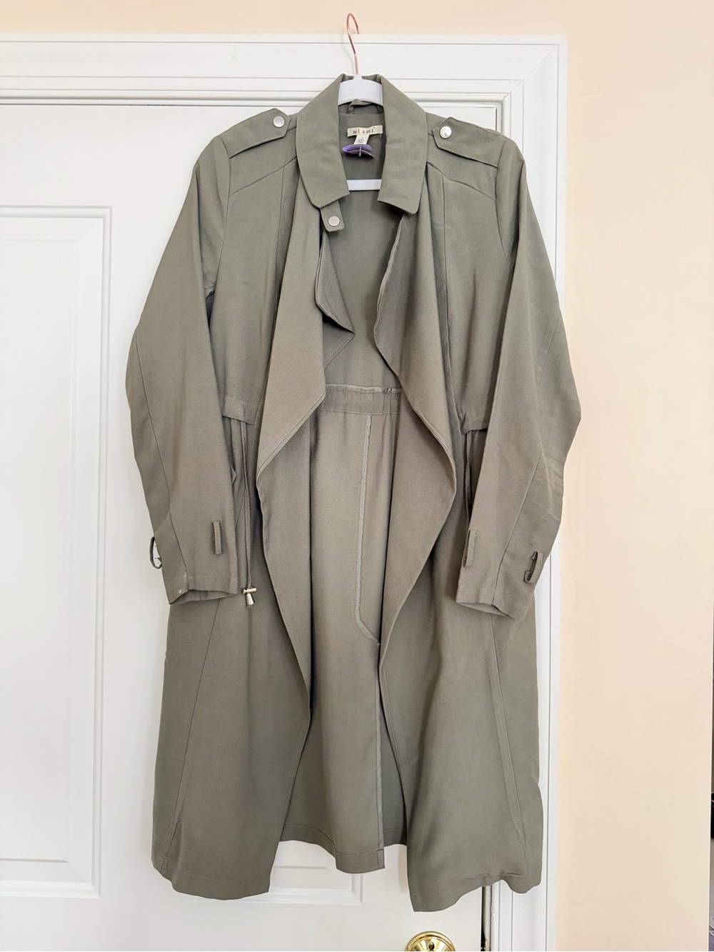 miami Olive Trench Coat with Drape Front